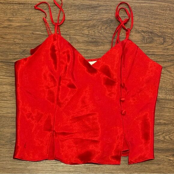Vintage Frederick's of Hollywood Vibrant Red Satin Camisole Top Size Small - Picture 5 of 13